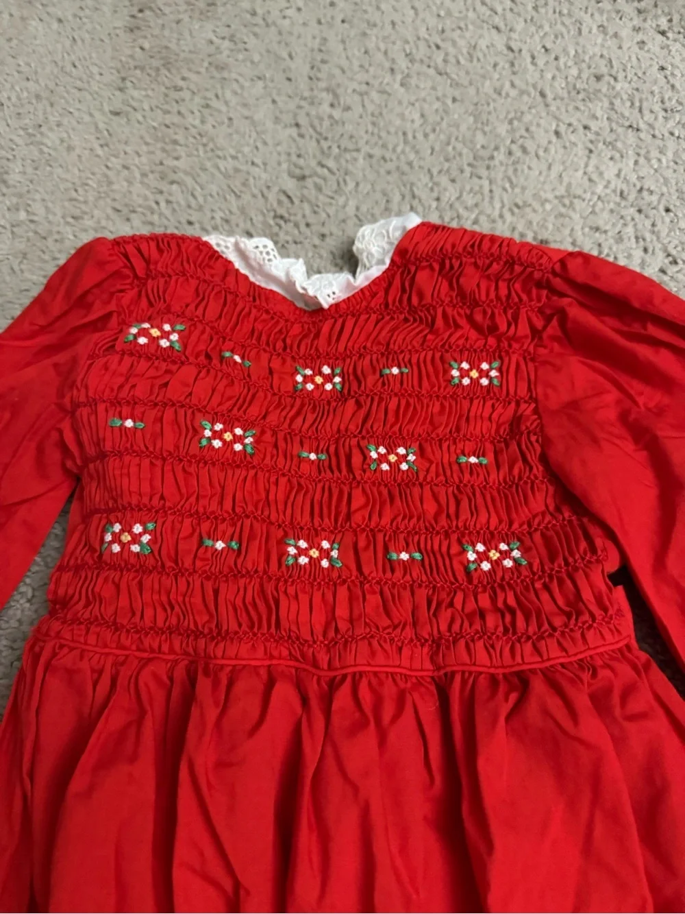 VTG Polly Flinders Red Smocked Dress Embroidery Toddler Size 6 Christmas USA